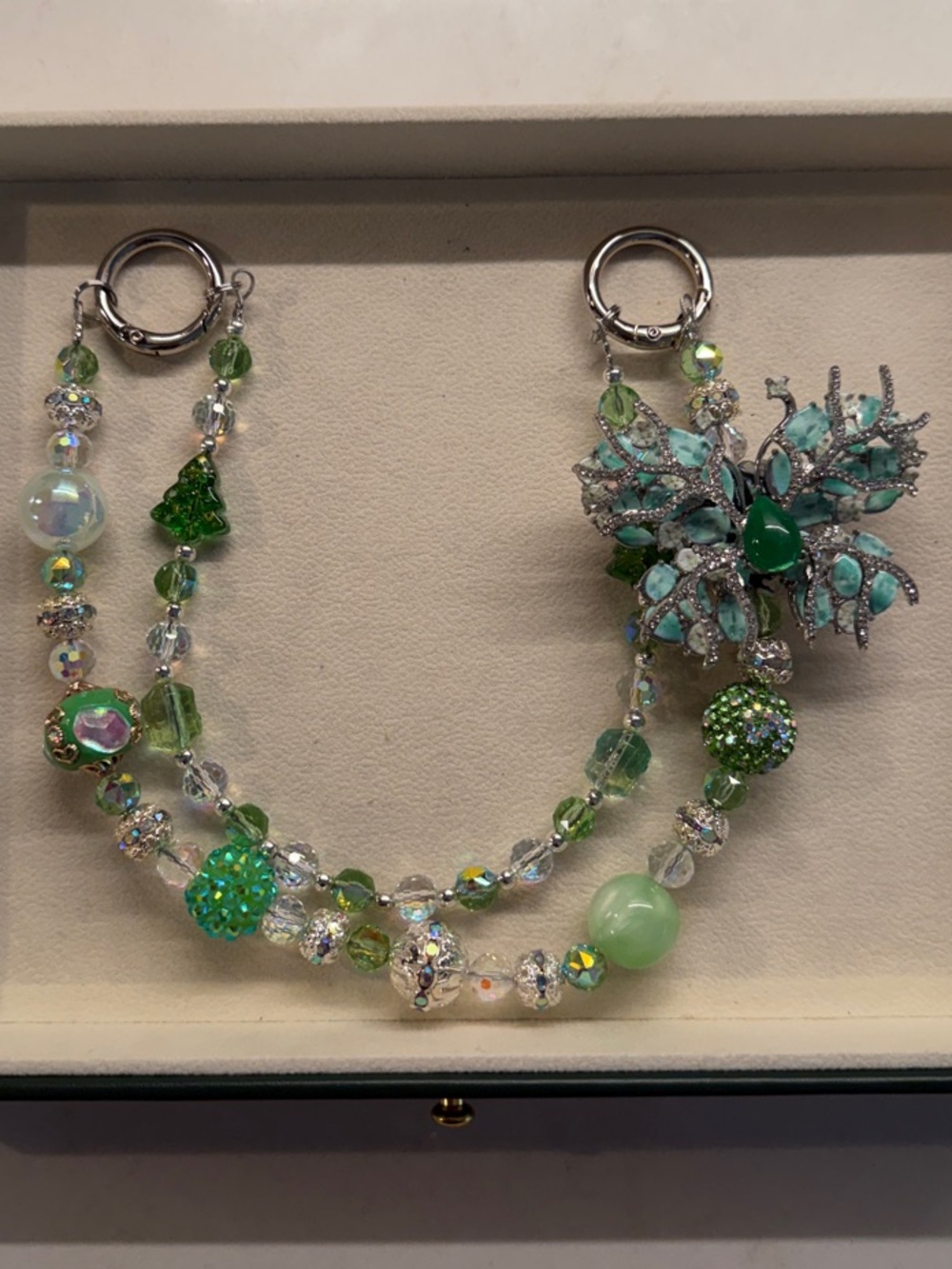 Green Crystal Butterfly Statement Purse Chain Silver Hardware